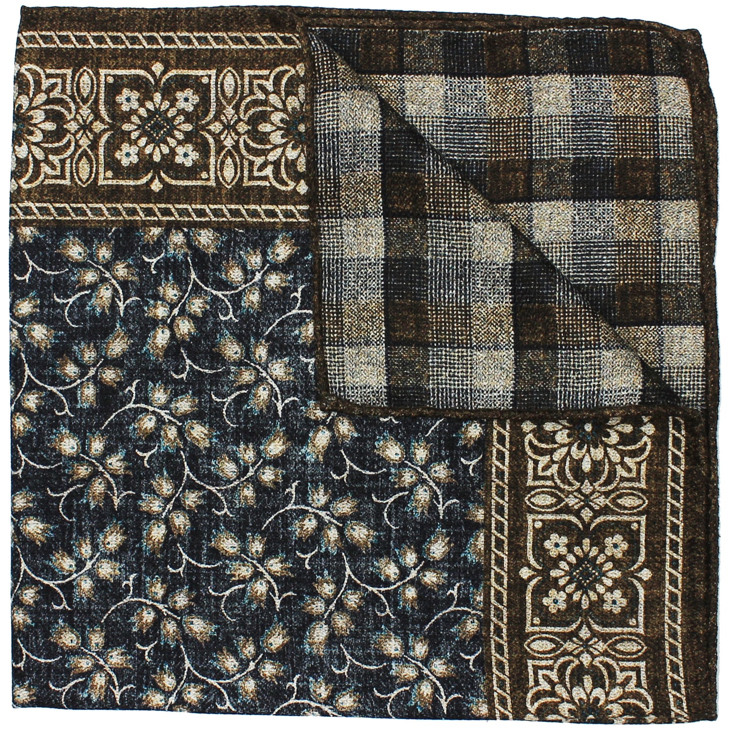 Brown Printed Reversible Floral / Plaid