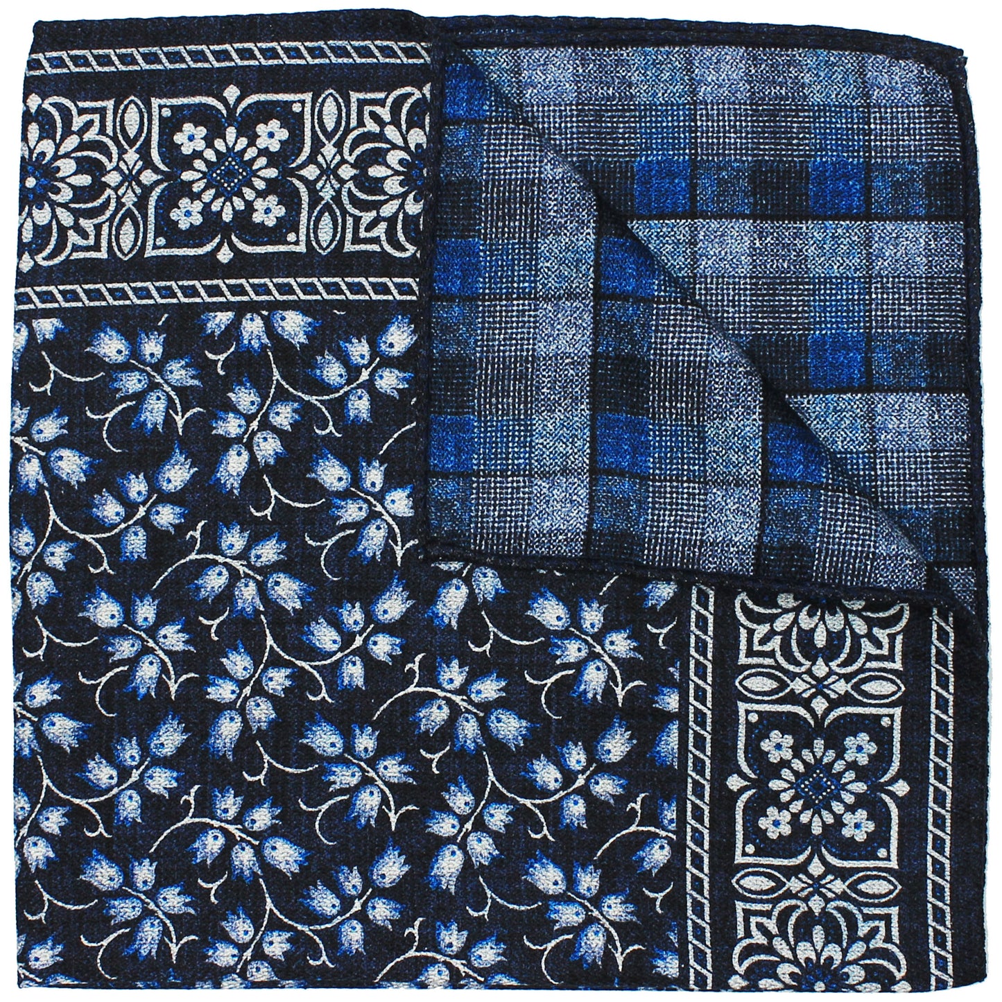 Navy Printed Reversible Floral / Plaid