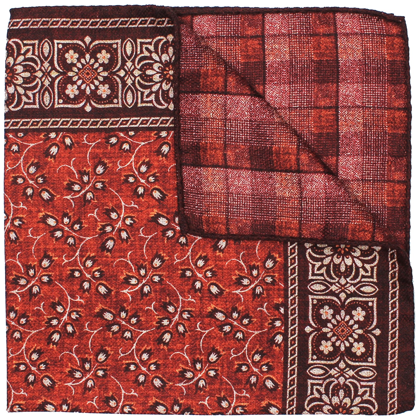 Burgundy Printed Reversible Floral / Plaid