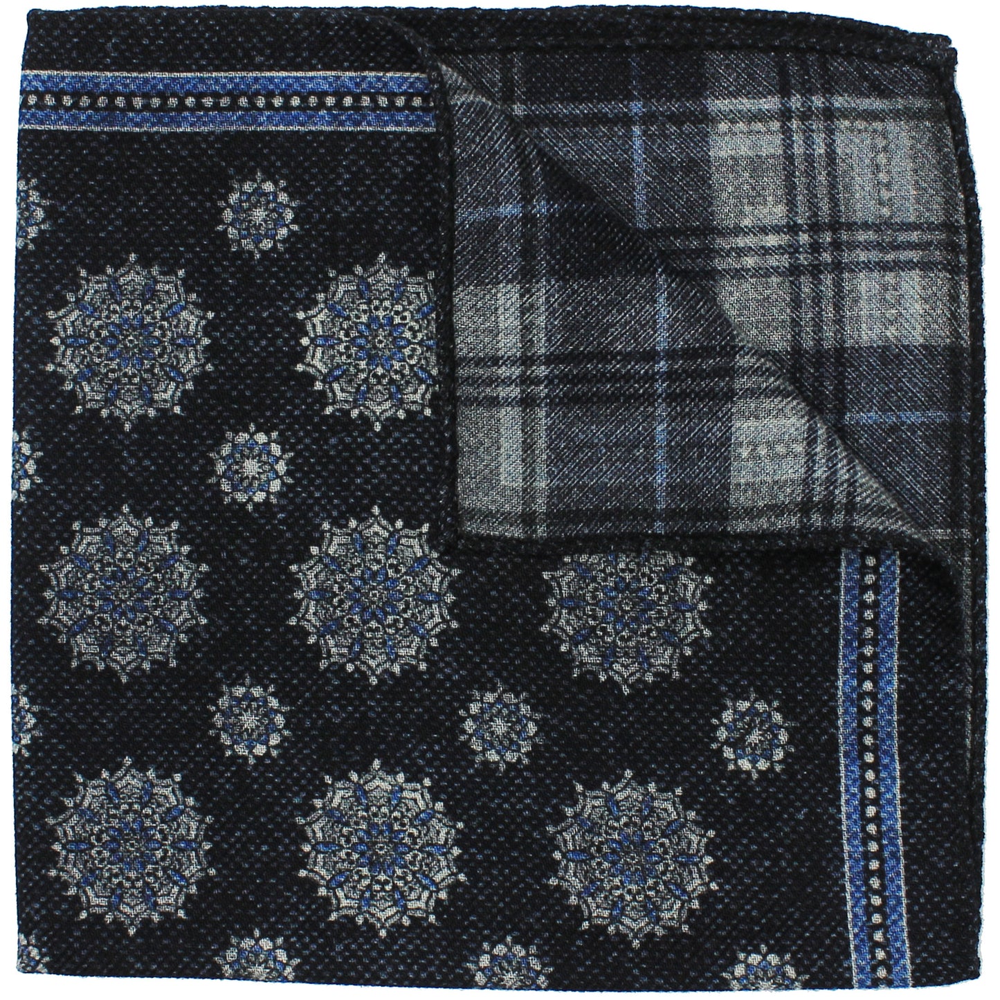 Navy Printed Reversible Neat/Plaid