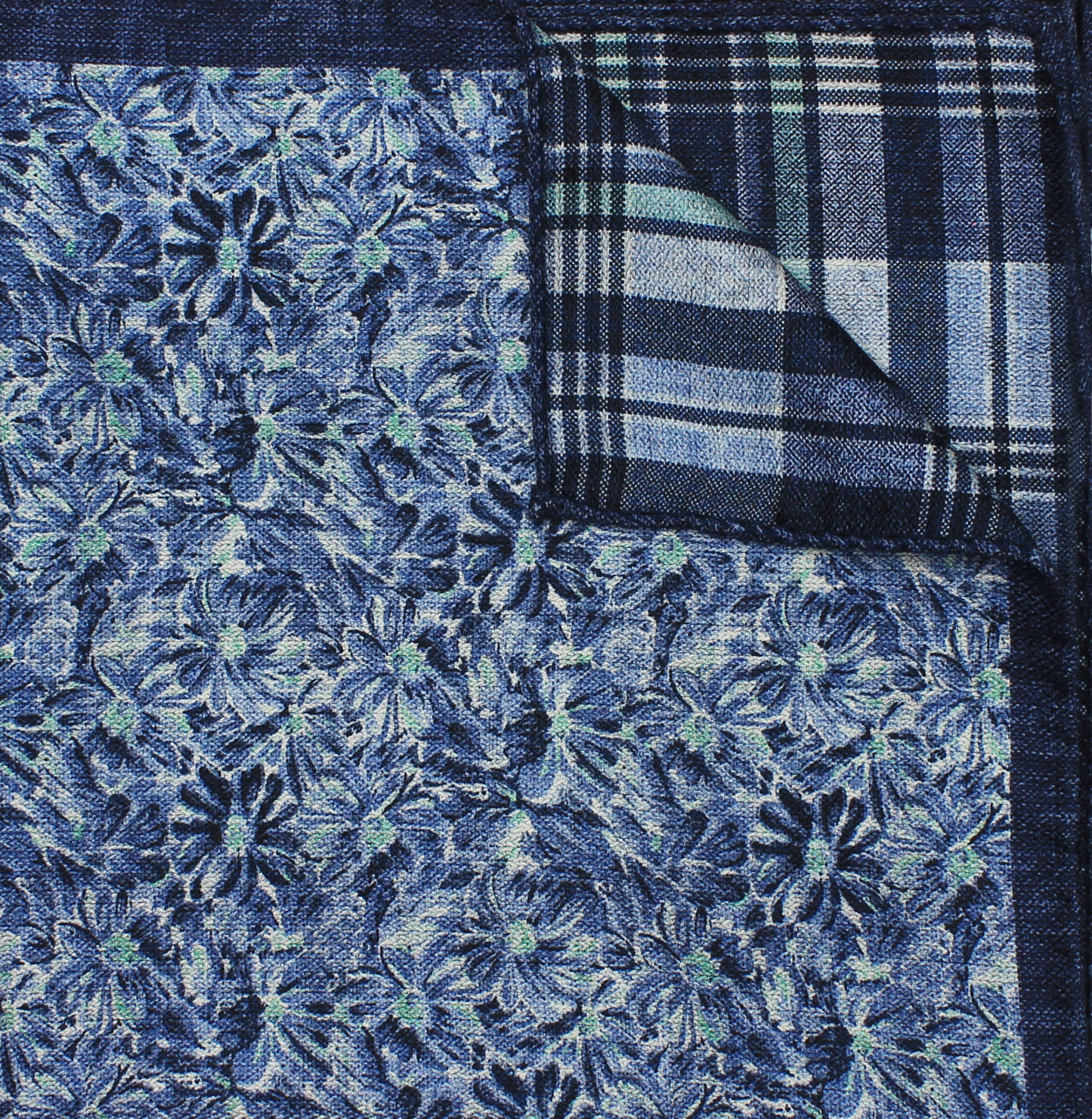 Navy Printed Reversible Floral/ Plaid