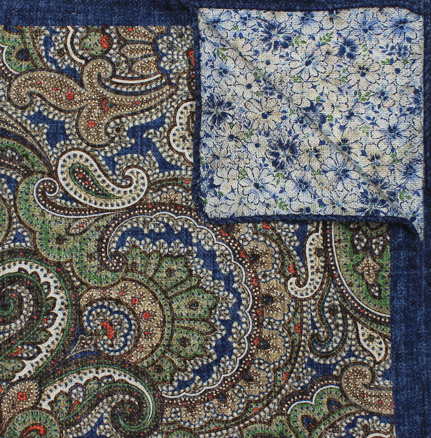 Navy Printed Reversible Paisley/Floral