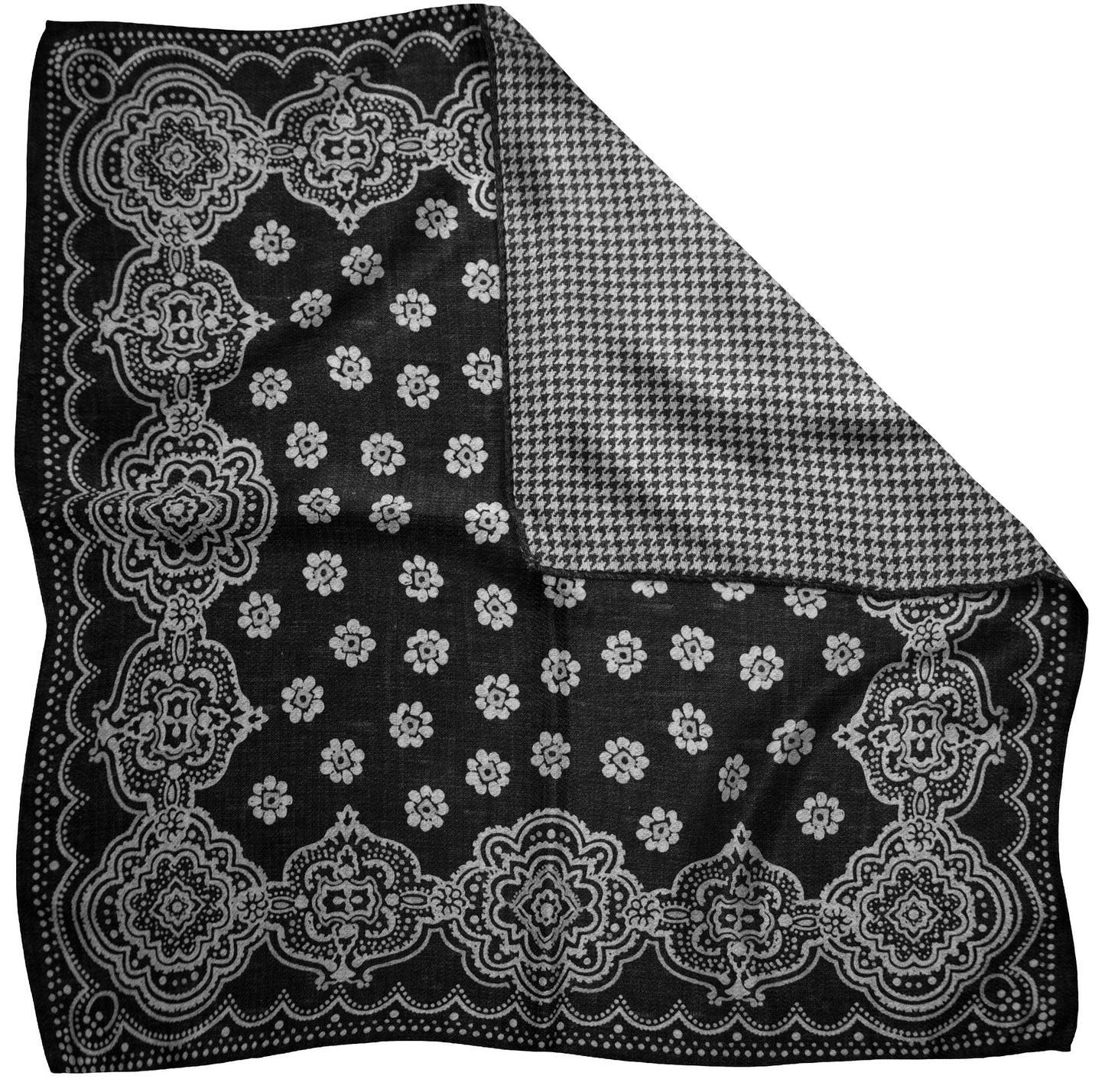 9001002PS-001 Black Printed Reversible Medallion/Houndstooth