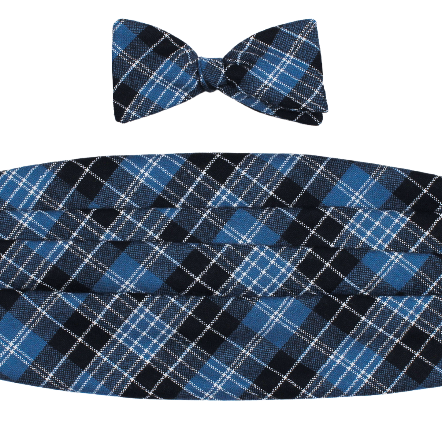 Blue Clark Woven Tartan Bowtie & Cummerbund Set