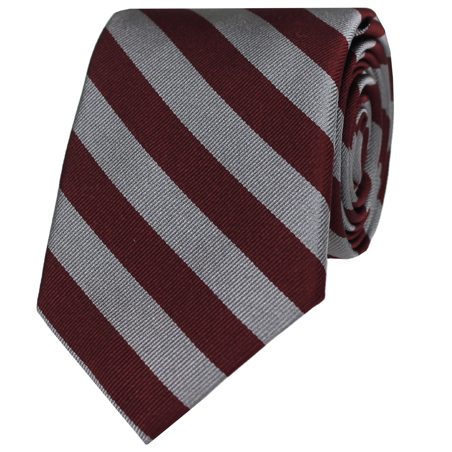 Burgundy & Silver Woven 1/2 Inch 2 Bar Repp Stripe
