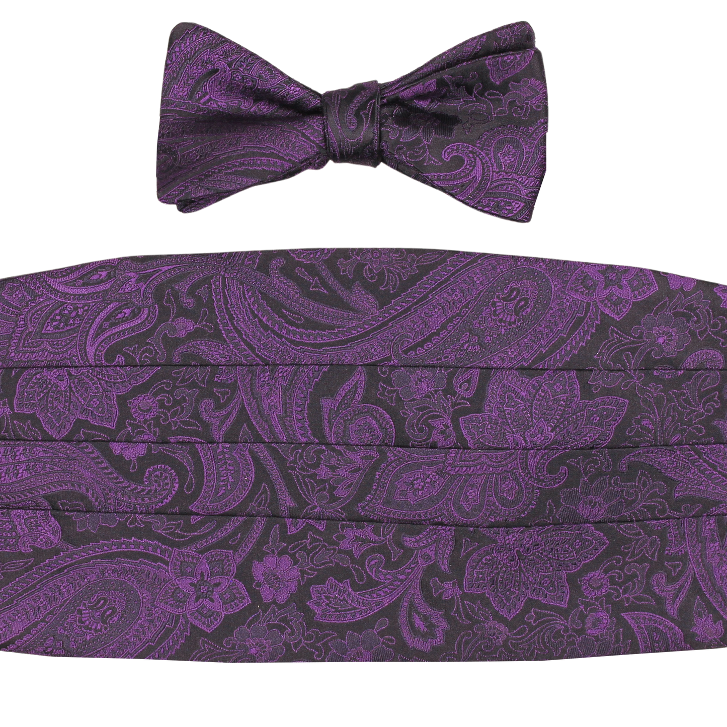 Purple Woven Paisley Bowtie & Cummerbund Set