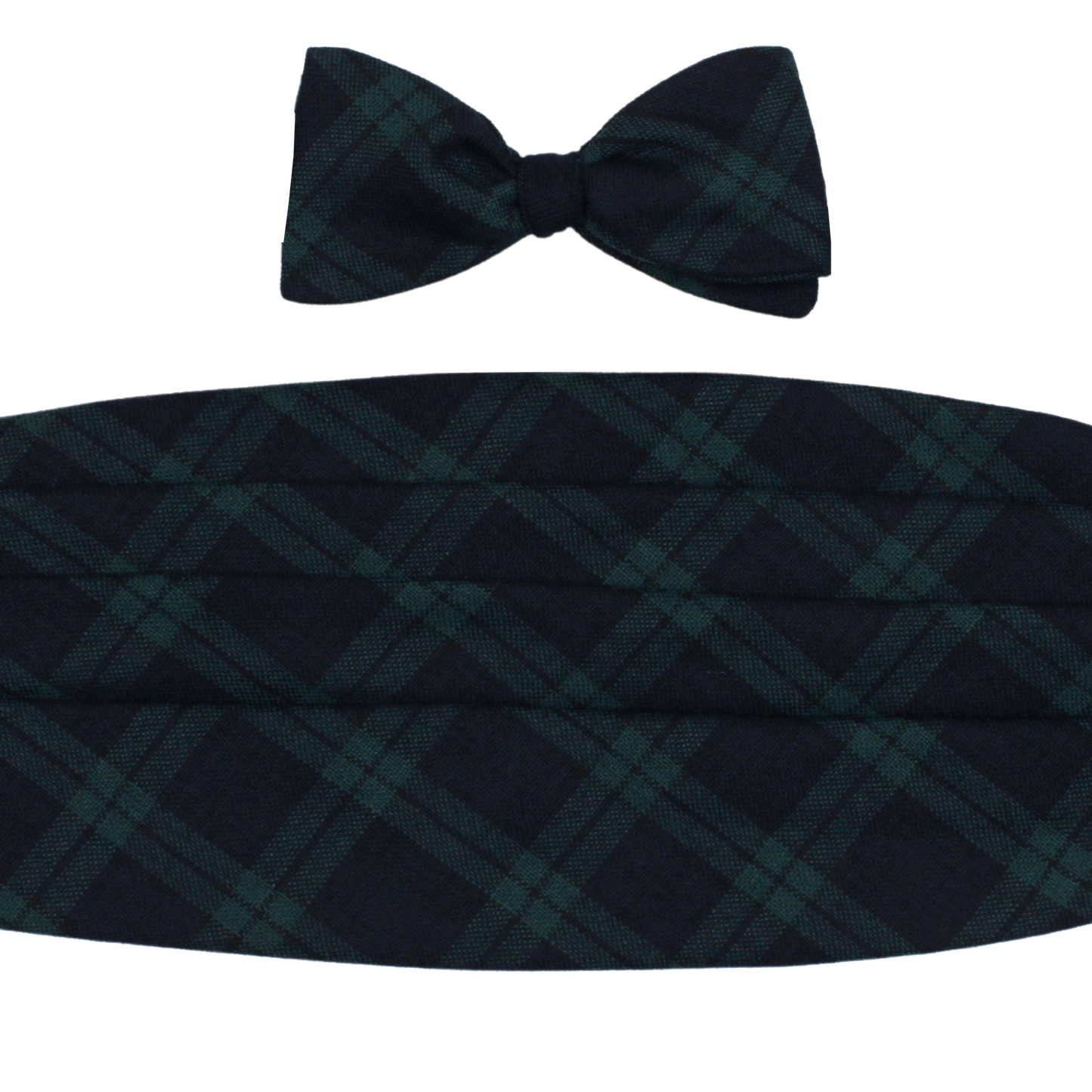 Green Blackwatch Woven Tartan Bowtie & Cummerbund Set
