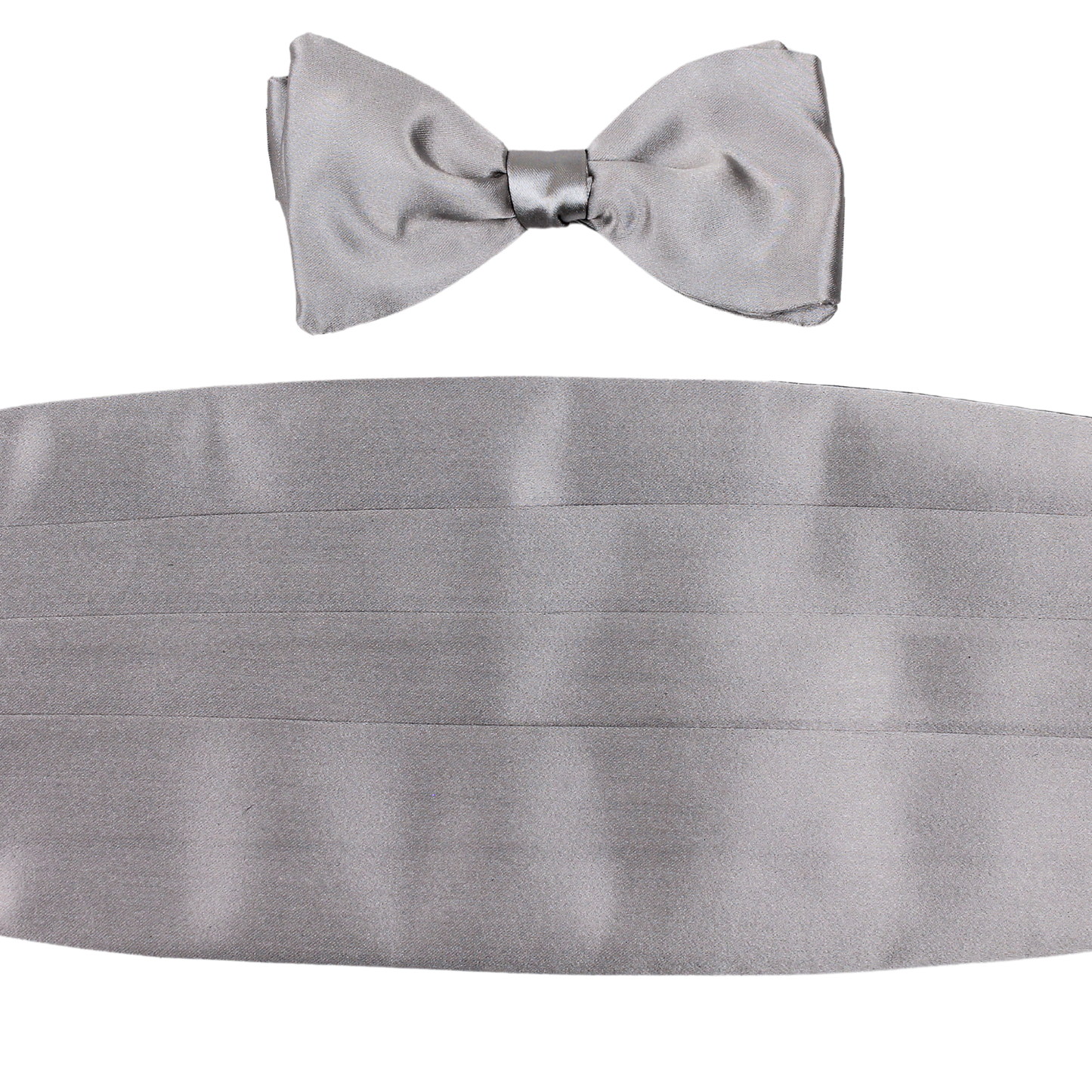 Silver Satin Solid Bowtie & Cummerbund Set