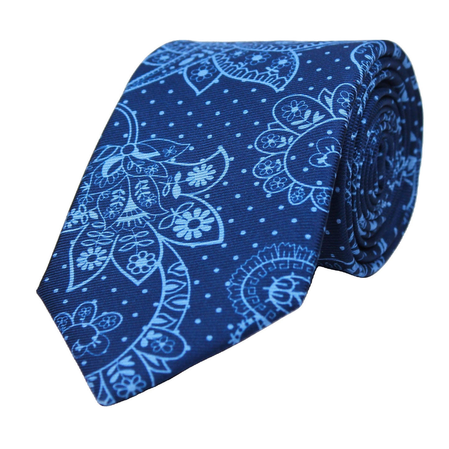 Navy Printed Floral Paisley Twill
