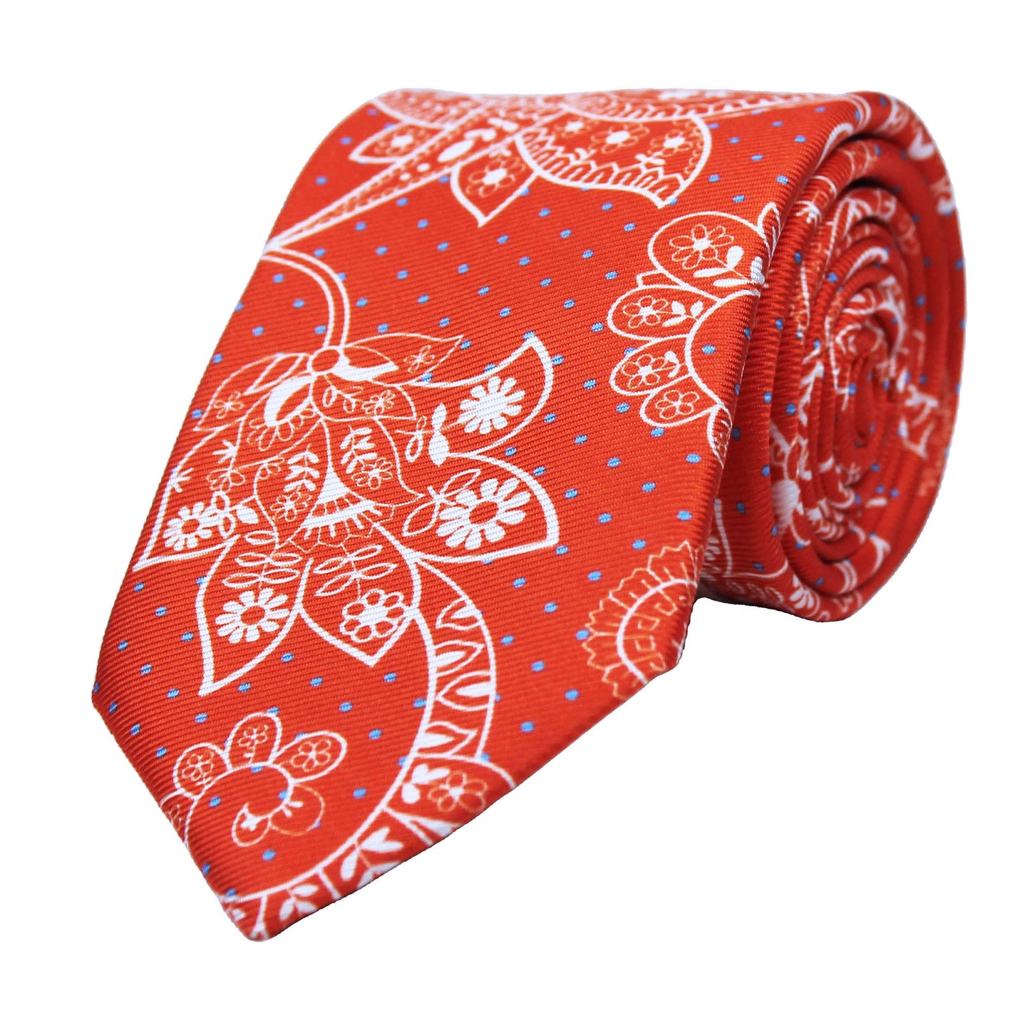 Orange Printed Floral Paisley Twill