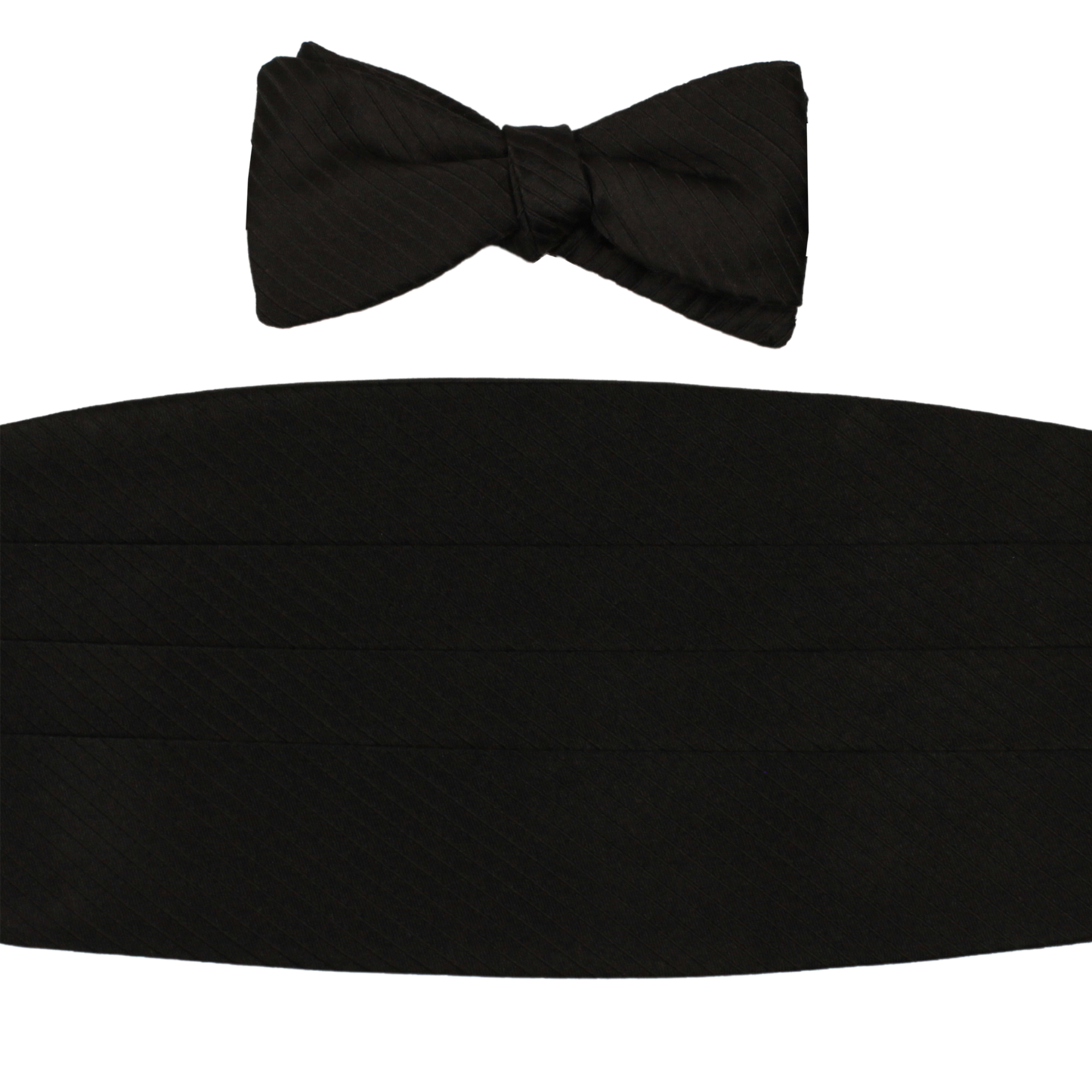 Black Diagonal Stripe Satin Bowtie & Cummerbund Set