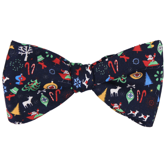 Navy Printed Holiday Twill Bowtie