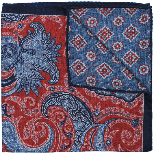 Navy Printed Reversible Paisley / Medallion