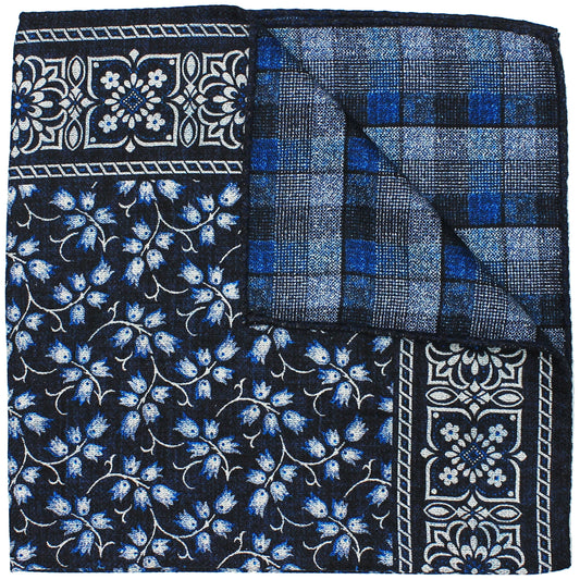 Navy Printed Reversible Floral / Plaid