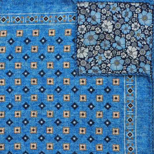 Blue Printed Reversible Neat/Floral