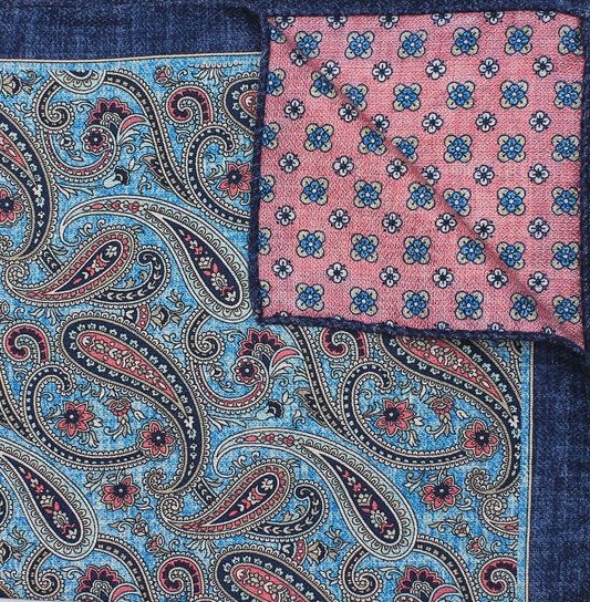 Navy Printed Reversible Paisley/Neat