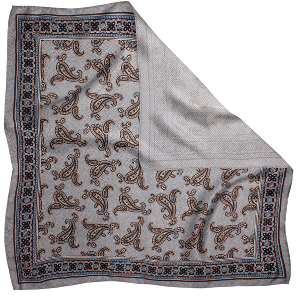 9000999PS-020 Grey Printed Reversible Paisley/Chevron