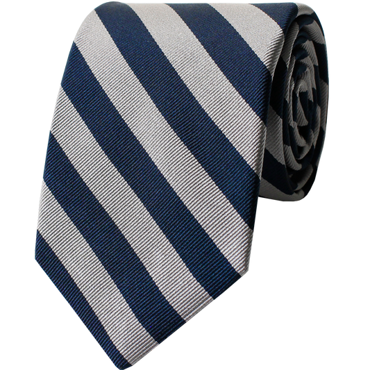 Navy & Silver Woven 1/2 Inch 2 Bar Repp Stripe