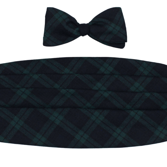 Green Blackwatch Woven Tartan Bowtie & Cummerbund Set