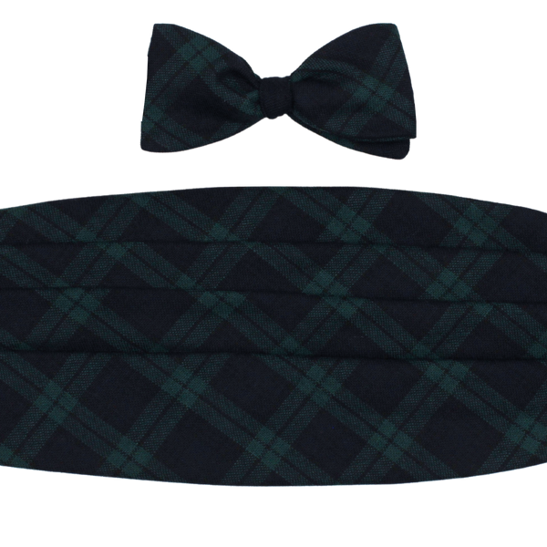 Green Blackwatch Woven Tartan Bowtie & Cummerbund Set