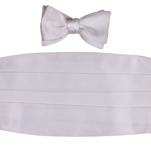 White Satin Solid Bowtie & Cummerbund Set