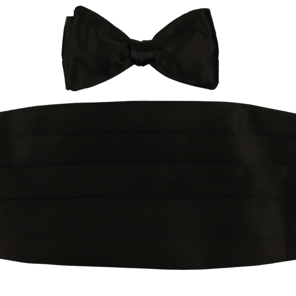 Black Satin Solid Bowtie & Cummerbund Set