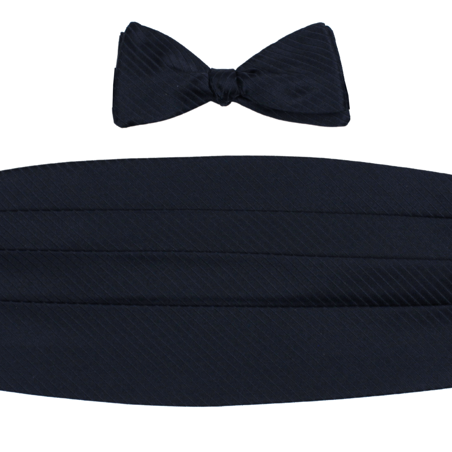 Navy Diagonal Stripe Satin Bowtie & Cummerbund Set