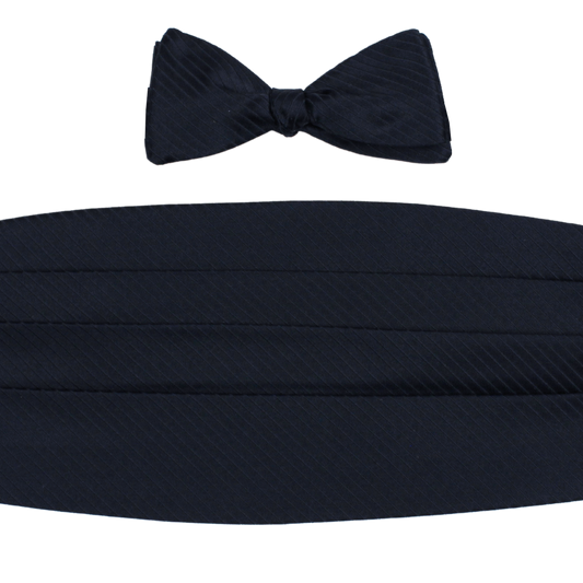 Navy Diagonal Stripe Satin Bowtie & Cummerbund Set